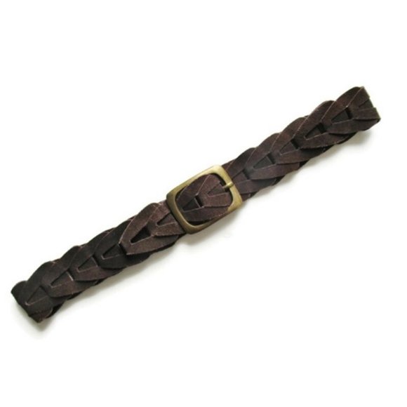 Vintage Dark Brown Belt Braided Suede Interlocking Links Unisex Leather S / M - Picture 3 of 5